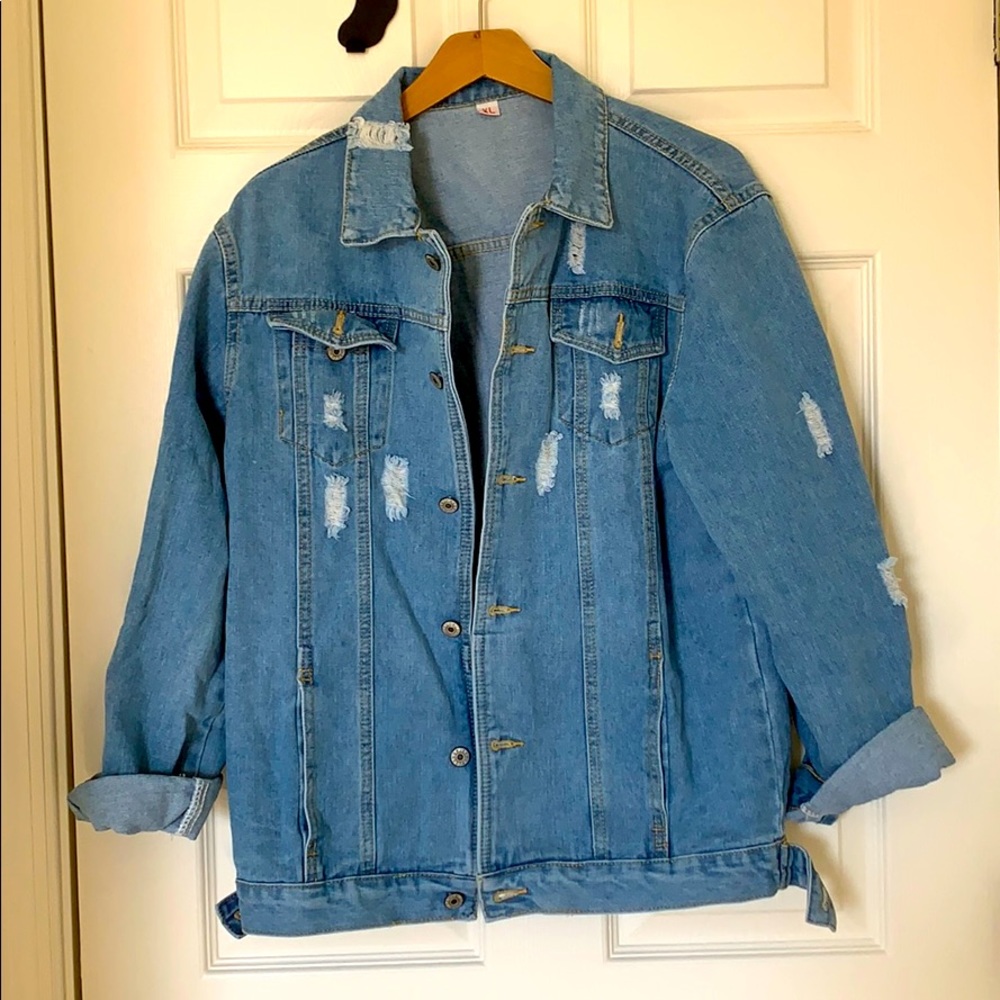 Oversized distressed jean jacket